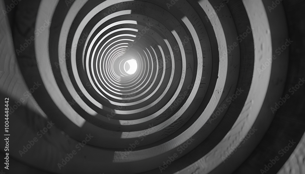 Abstract tunnel or infinite hole in concept of vertigo. Abstract spiral background in black and white pattern Abstract tunnel or infinite hole in concept of vertigo. Abstract spiral background in black and white pattern