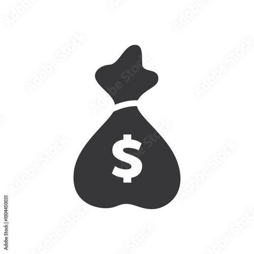 Money bag dollar icon, flat black color.