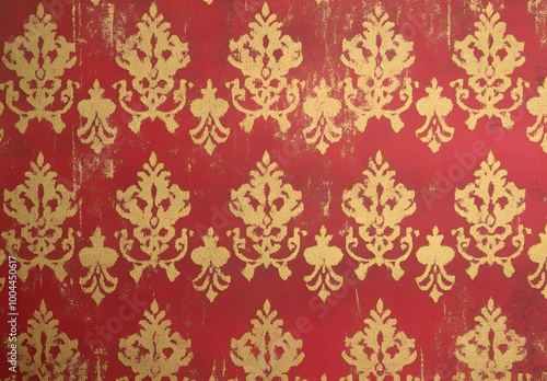 Vintage Red and Gold Damask Pattern Background
