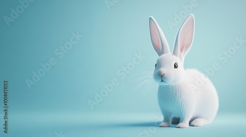 White Rabbit Ear on Pastel Blue Background - Easter Theme