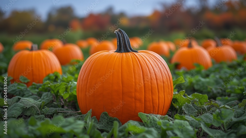 Close up of ripe orange pumpkin in field, outdoors. Close up of ripe orange pumpkin in field, outdoors.