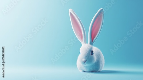 White Rabbit Ear on Pastel Blue Background - Easter Theme