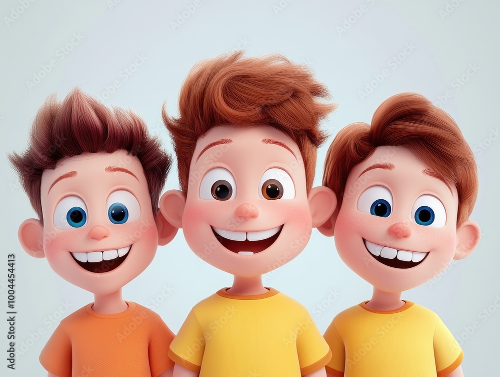 Three Cartoon Boys Standing Together Three Cartoon Boys Standing Together