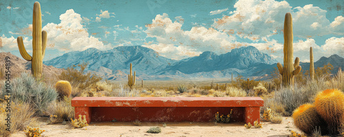 The Arizona desert, a vast landscape, features cacti and mountains in the background, with a vintage, retro aesthetic. The image is ultra-realistic and cinematic in style.