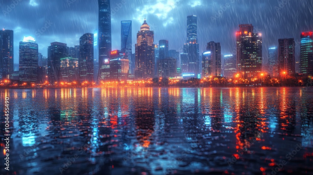 Fototapeta premium Cityscape Reflections in Rain