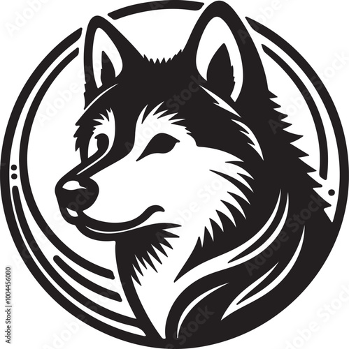 Laika head silhouette style vector with double outline