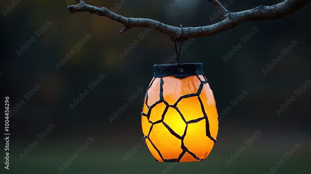 Hanging lantern glowing softly in a serene evening setting, warm light in the dark. Hanging lantern glowing softly in a serene evening setting, warm light in the dark.