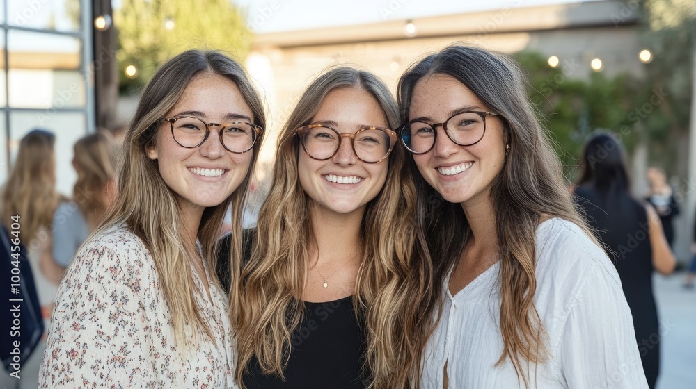 Three women smiling with glasses Three women smiling with glasses