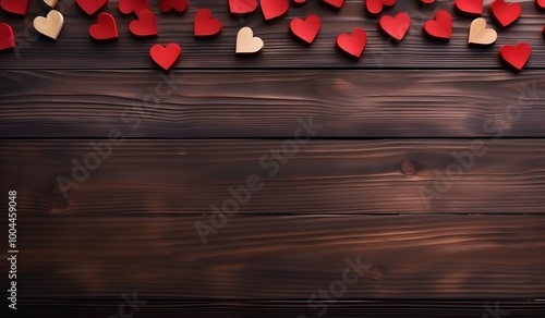 Red Hearts Wooden Background Valentines Day