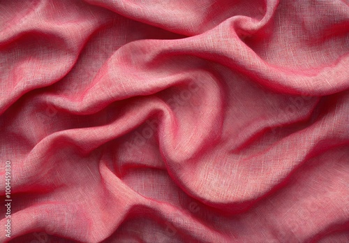 Red Linen Fabric Texture Background, Top View