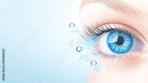 banner for website design for eyelash extension specialist, girl's eye with eyelash extensions on half screen, light background,