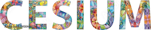 Word CESIUM. Caesium is a chemical element. Vector zentangle object for decoration