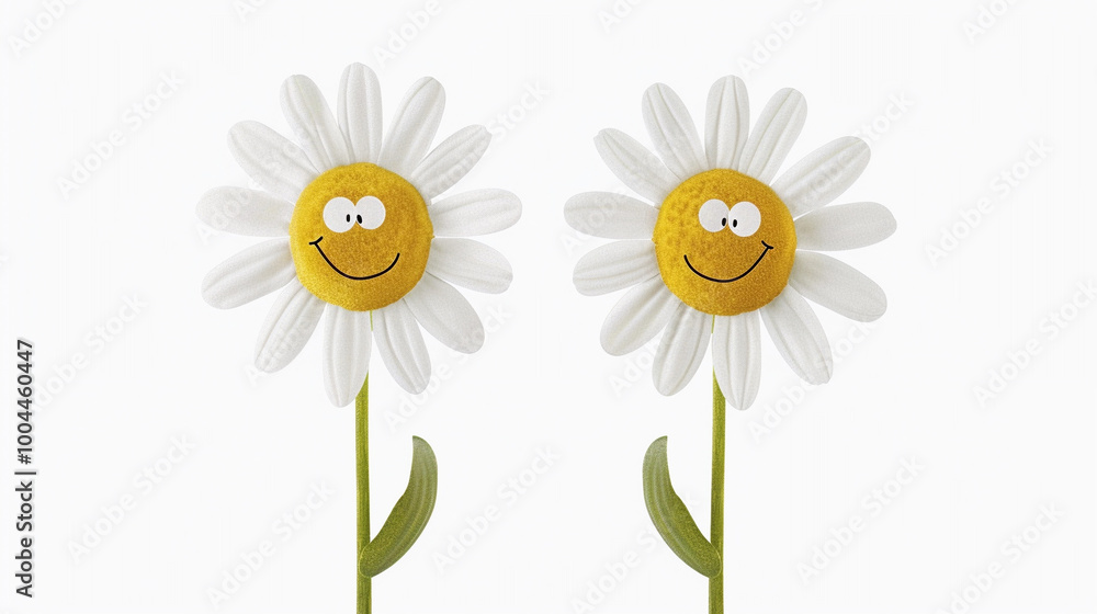 two happy daisies flowers isolated on white background two happy daisies flowers isolated on white background