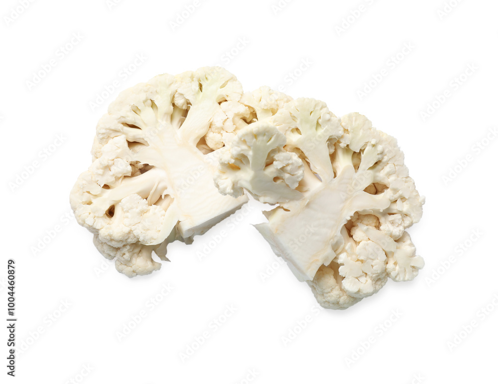Two uncooked cauliflower steaks isolated on white Two uncooked cauliflower steaks isolated on white
