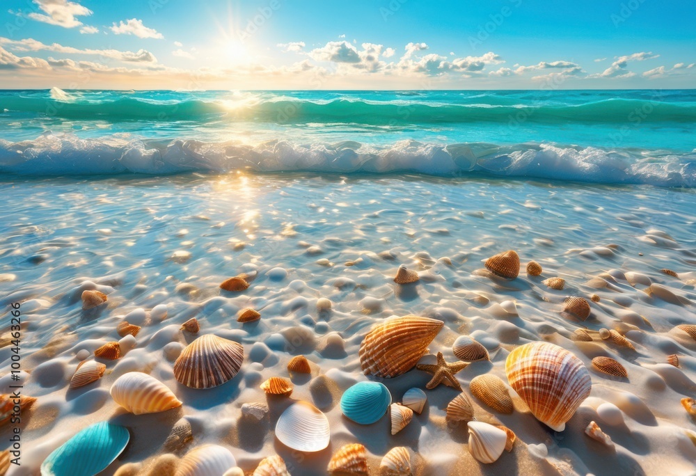 tranquil waves gently capturing seashells serene shore under bright sunlight, beach, seaside, coast, sand, ocean, water, landscape, sunny, nature, horizon tranquil waves gently capturing seashells serene shore under bright sunlight, beach, seaside, coast, sand, ocean, water, landscape, sunny, nature, horizon
