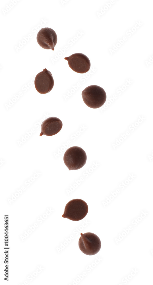 Many sweet chocolate chips isolated on white Many sweet chocolate chips isolated on white