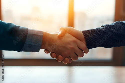 Two business professionals shaking hands across a table, consulting session, business deal confirmed, corporate partnership, focus on hands, trust and success, good fingers, good hand