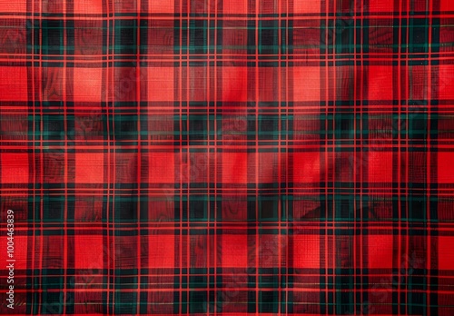 Red Tartan Fabric Texture With Black, Blue, And Green Plaid Lines