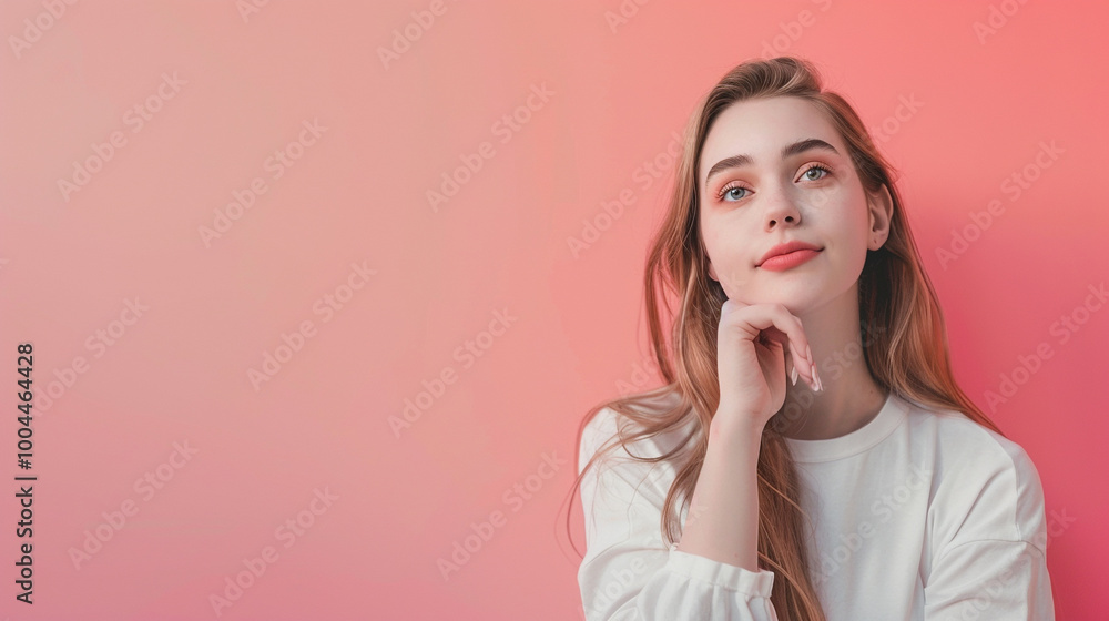 Caucasian Female Envious Beautiful Backdrop With Copy Space