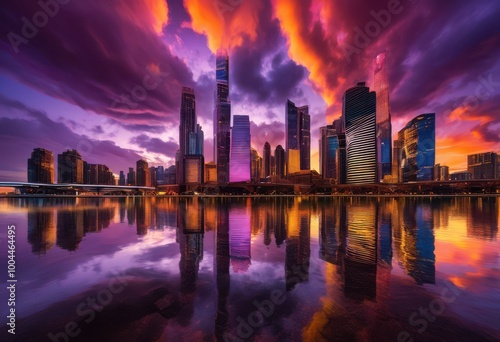 stunning city skyline under dramatic clouds showcasing vibrant colors gorgeous architectural elements, architecture, cityscape, metropolis, towers photo