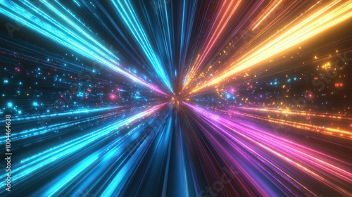 Dynamic burst of colorful lights emanating from the center  creating a vibrant and energetic atmosphere.