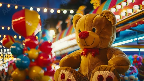 A giant inflatable teddy bear at carnival bright colors and festive atmosphere photo