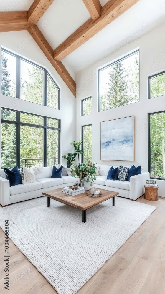 Fototapeta premium Modern living room with large windows.