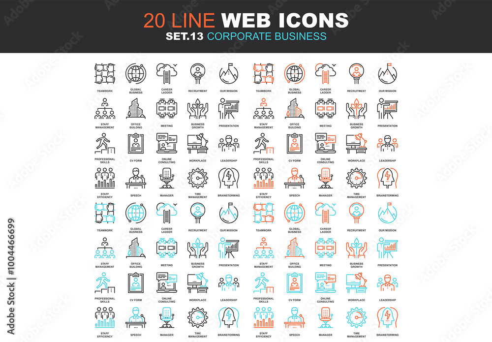 Vector set of corporate business line web icons. Each icon with ...