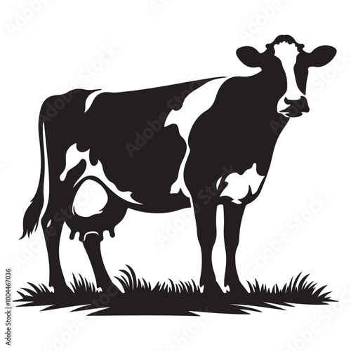 Cow Silhouette Set with Grazing and Standing Cows