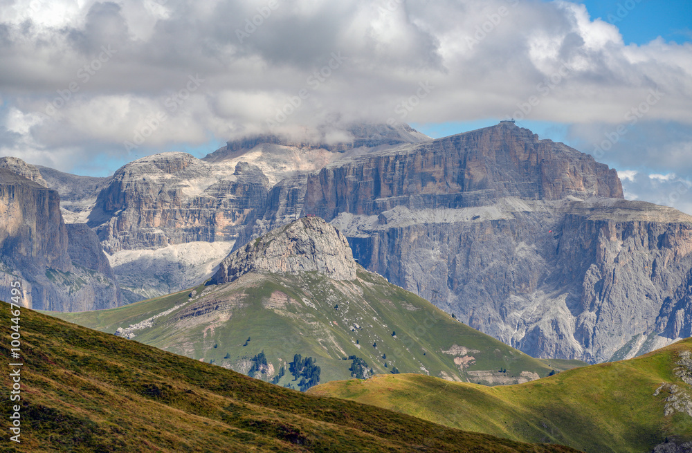 Fototapeta premium Summer alpine landscape from Catinaccio Group in the Dolomites, Italy, Europe