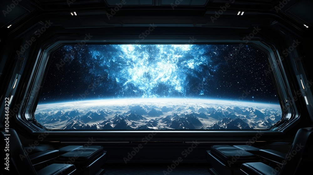 Space view from futuristic window. Space view from futuristic window.