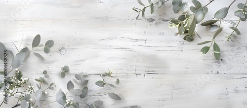 Rustic White Wood Background with Eucalyptus and Mistletoe