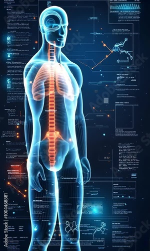 medical user interface in abstract blue with futuristic informationgraphics and technological components photo