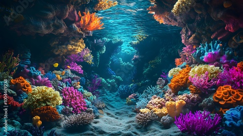 20. A vibrant underground coral reef in a submerged cave