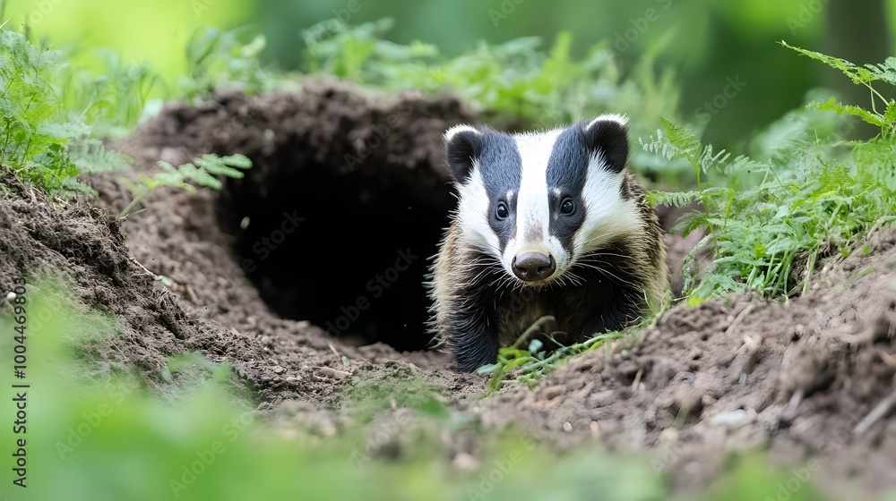 Fototapeta premium 24. A burrow system of a European badger under a woodland