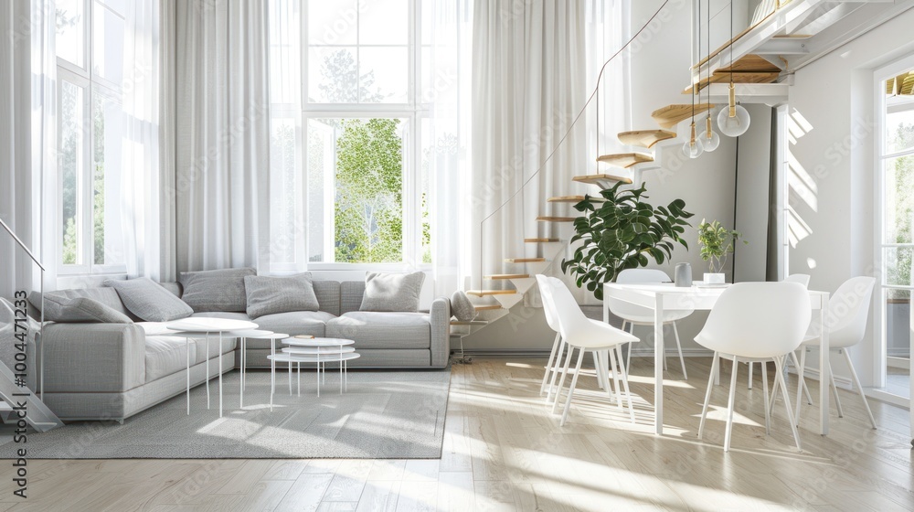 Fototapeta premium Modern Minimalist Living Room with White Interior