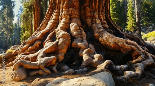 30. A thriving root system of a giant sequoia tree underground