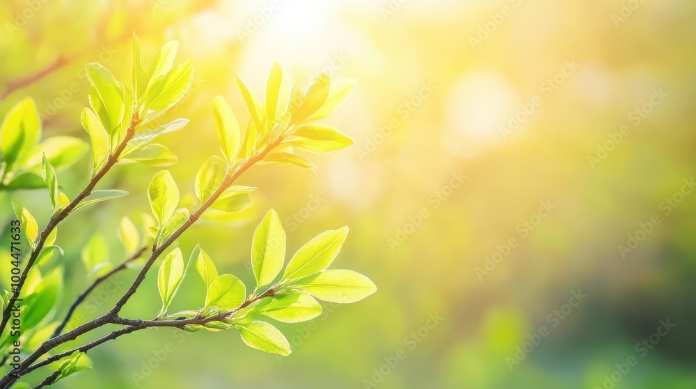 Fototapeta premium Young Shrub with Sun Flare in Delicate Growth