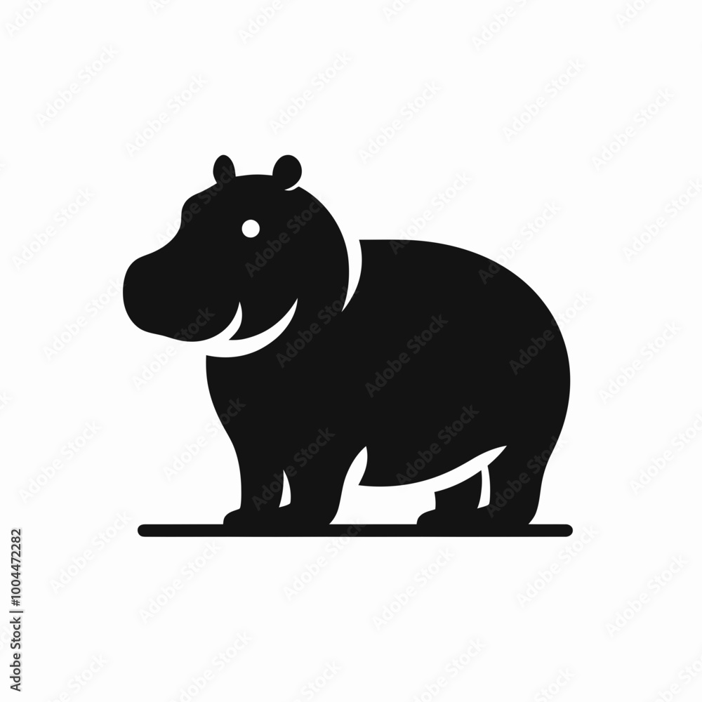 Fototapeta premium Hippopotamus minimalist silhouette illustration vector graphic design element, Hippo Silhouette, Hippo Isolated On White Background