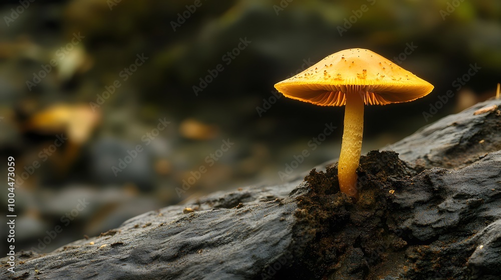 Fototapeta premium 38. A mushroom growing from a decaying tree trunk underground