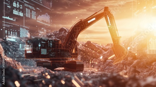 Digital Excavator on a Construction Site