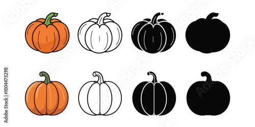  Set of Pumpkin vector illustration silhouette outline isolated on white background