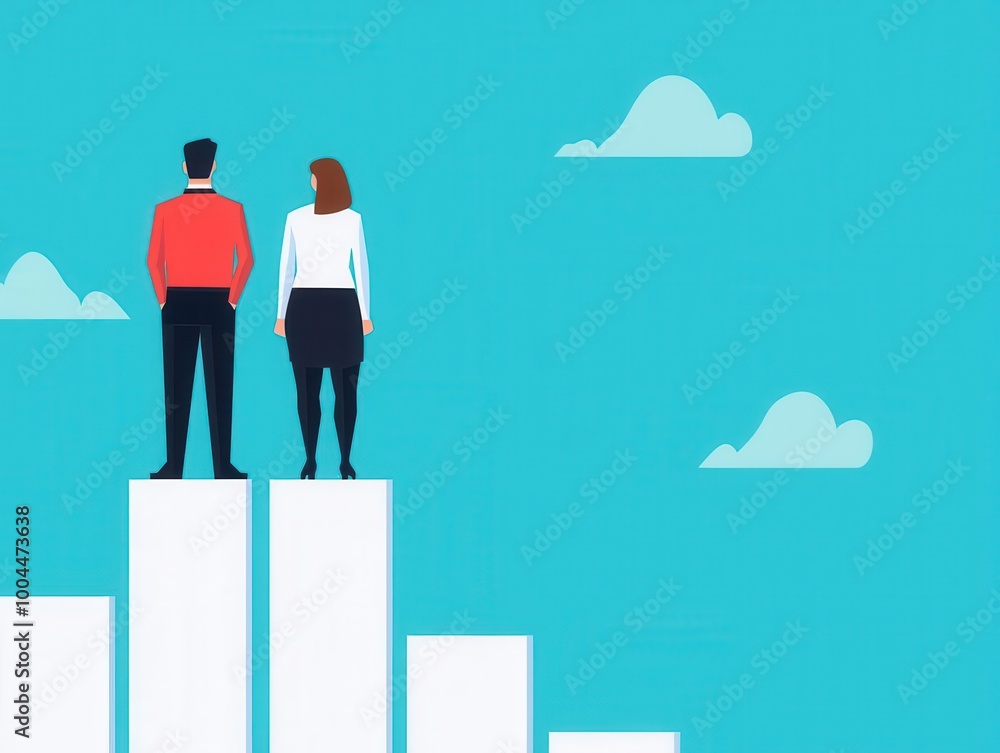 Obraz premium Entrepreneurs aligning business strategy with company vision, flat design illustration