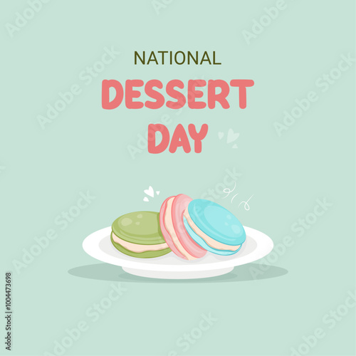 National dessert day poster,banner with marshmallow in plate..Happy dessert day october 14.Vector design.