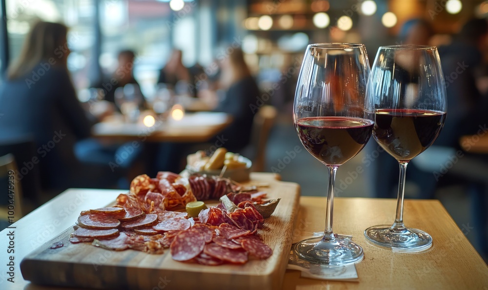 Elegant Dining Experience with Red Wine and Charcuterie Board, AI generated illustration Elegant Dining Experience with Red Wine and Charcuterie Board, AI generated illustration