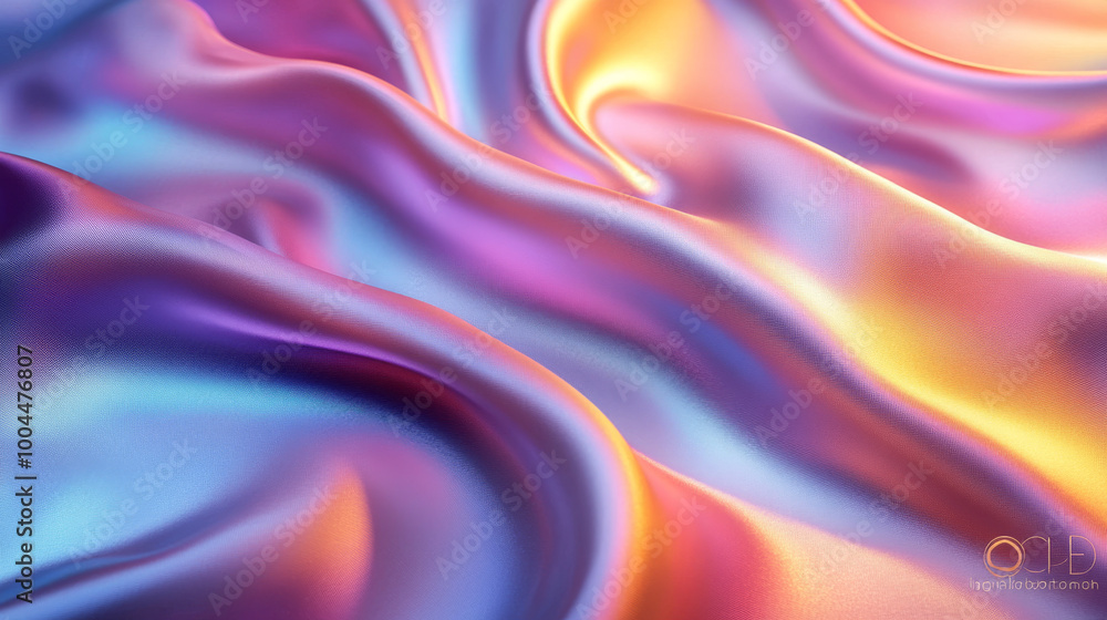 Soft, iridescent fabric drapes in a wave of color. Soft, iridescent fabric drapes in a wave of color.