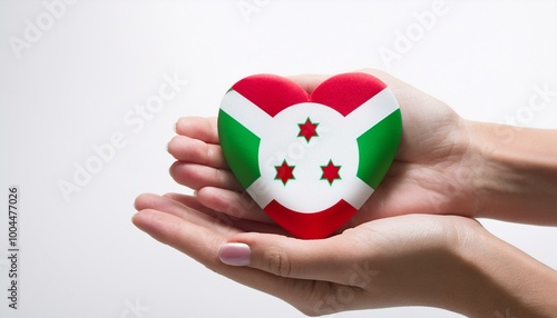 手で持っているブルンジの国旗のハート(Heart of Burundi flag held in hand.) 