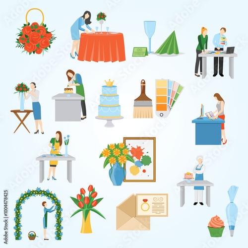 Professional Interior Decorators Flat Icons Collection