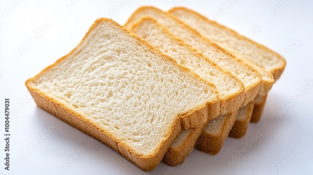 A close-up of sliced bread arranged on a white background, highlighting the texture of the crust and soft interior with a minimalist, clean look. A close-up of sliced bread arranged on a white background, highlighting the texture of the crust and soft interior with a minimalist, clean look.