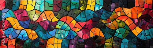 Abstract stained glass background with vibrant colors and intricate patterns.